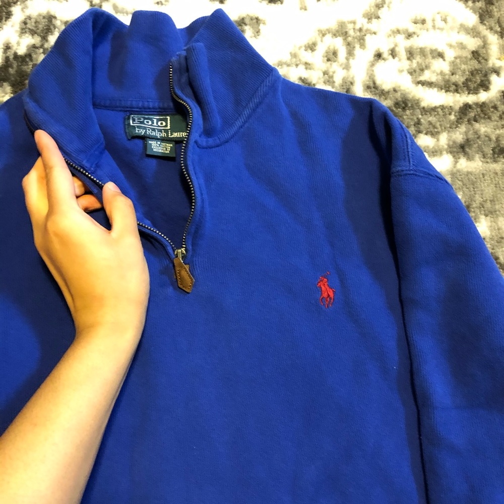 Blue Ralph Lauren sweater with red logo POLO